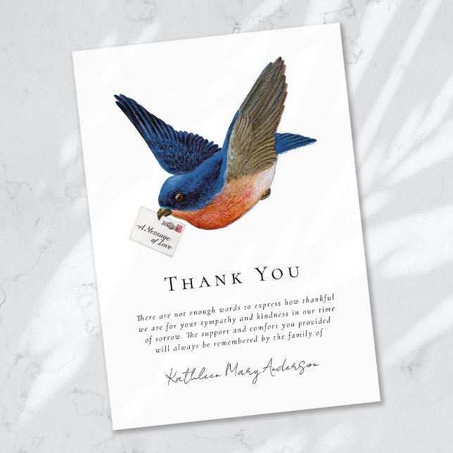 Carte De Remerciements Funérailles de la Sympathie des oiseaux bleus (Créateur téléchargé)