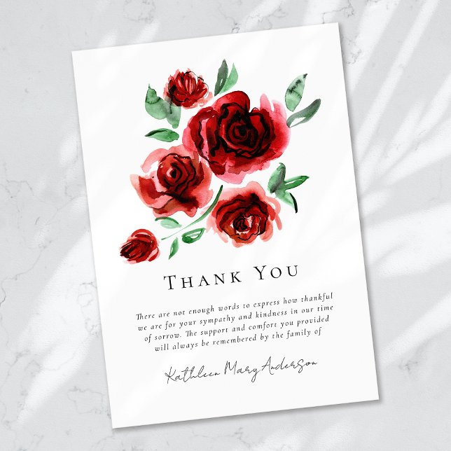 Carte De Remerciements Funérailles de la sympathie des Roses rouges (Créateur téléchargé)