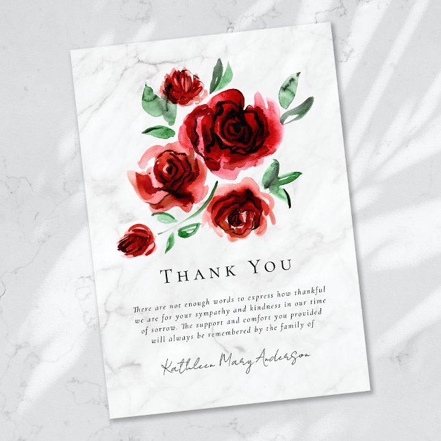 Carte De Remerciements Funérailles de la sympathie des Roses rouges (Créateur téléchargé)