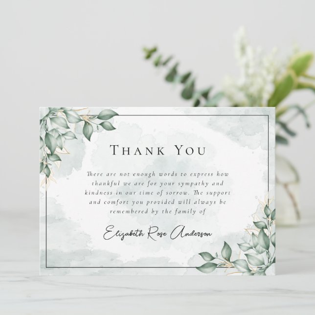 Carte De Remerciements Funérailles du deuil d'Eucalyptus (Debout devant)