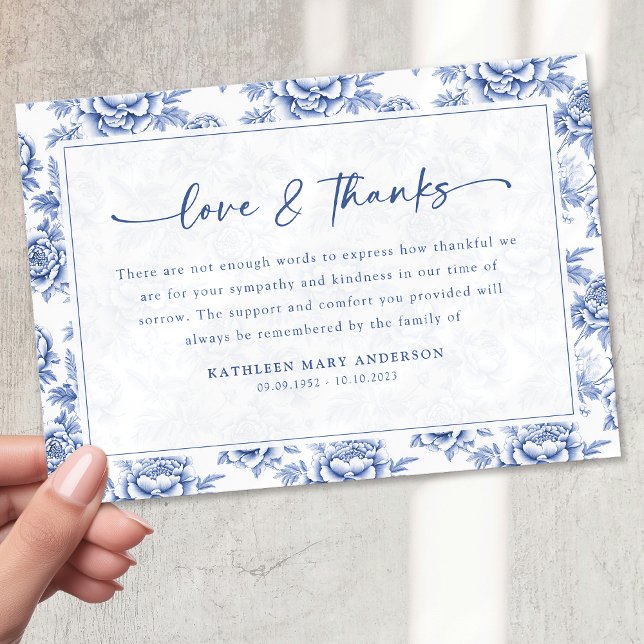 Carte De Remerciements Funérailles Floral bleu (Créateur téléchargé)