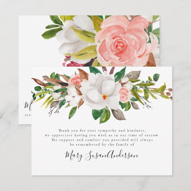 Carte De Remerciements Funérailles florales (Devant / Derrière)