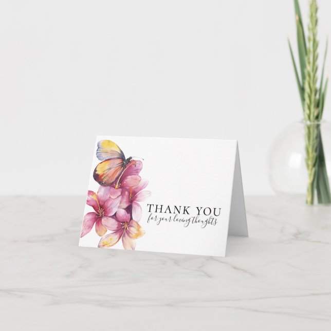 Carte De Remerciements Funérailles florales du papillon (Devant)
