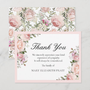 Carte De Remerciements Funérailles florales rose rustique