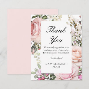 Carte De Remerciements Funérailles florales rose rustique