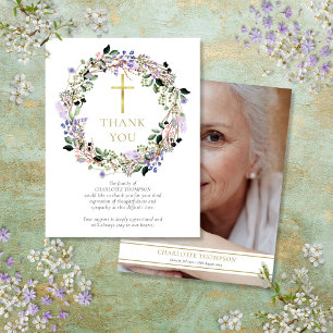 Carte De Remerciements Funérailles Memorial Lavender Floral Christian Pho