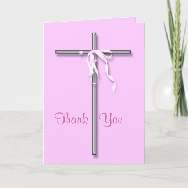Carte De Remerciements Funérailles "Merci" argent rose or religieux (Devant)
