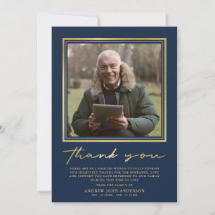 Carte De Remerciements Funérailles photo simple Navy & Gold Calligraphy