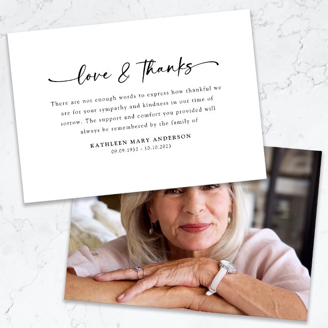 Carte De Remerciements Funérailles photo simple script (Créateur téléchargé)