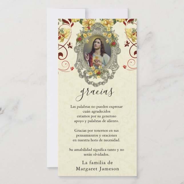 Carte De Remerciements Funérailles religieuses espagnoles Sacré Coeur Jés (Devant)