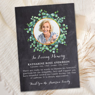 Carte De Remerciements Funérailles rustiques Eucalyptus Vert Sympathie ph