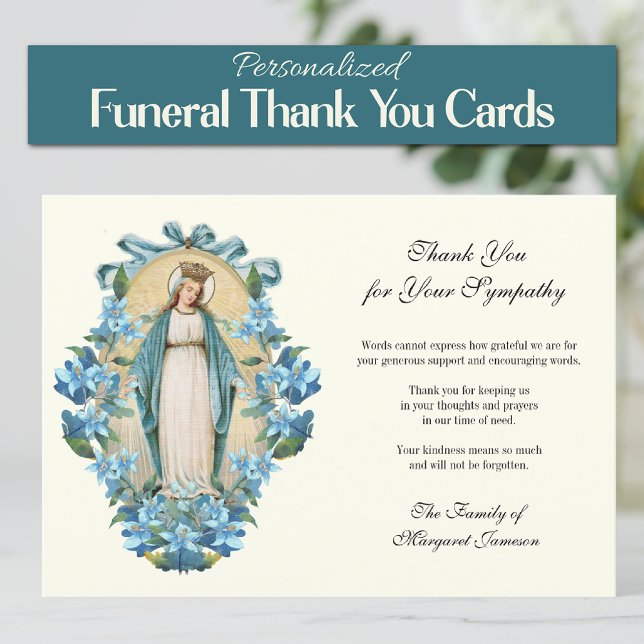 Carte De Remerciements Funérailles Vierge catholique Marie Condolence (Catholic Virgin Mary Personalized Funeral Thank you cards)