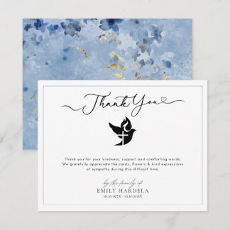 Carte de remerciements funéraire bleu doré de Dove