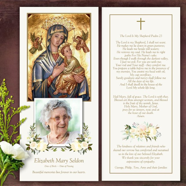 Carte de remerciements funéraire de Notre-Dame (Catholic, Religious, Celebration of Life, In Loving Memory of, Forever in our hearts, funeral cards)