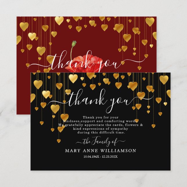 Carte de remerciements funéraire du script Gold He (Devant / Derrière)