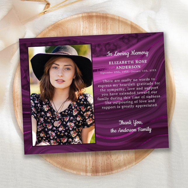 Carte de remerciements funéraire en marbre violet  (Créateur téléchargé)