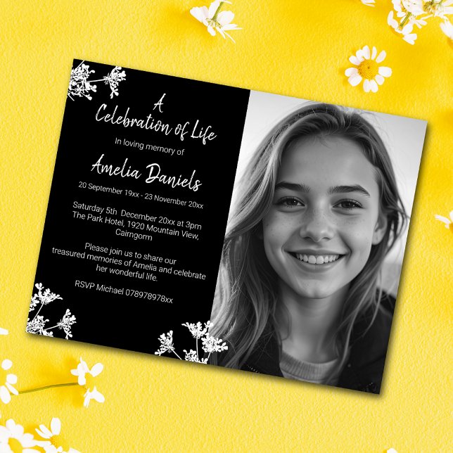 Carte de remerciements funéraire Fleur sauvage bla (Créateur téléchargé)