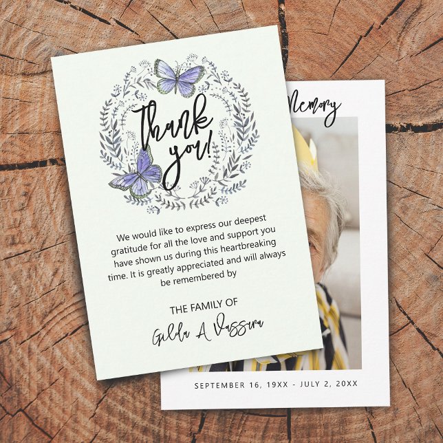 carte de remerciements funéraire floral à papillon (3.5"x5" Butterfly Floral Funeral Thank You Card)