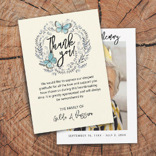 carte de remerciements funéraire floral à papillon