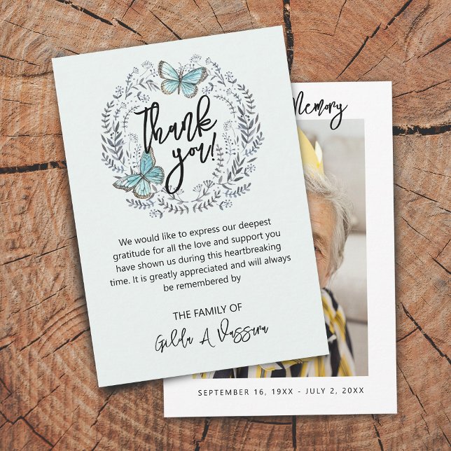 carte de remerciements funéraire floral à papillon (3.5"x5" Butterfly Floral Funeral Thank You Card)