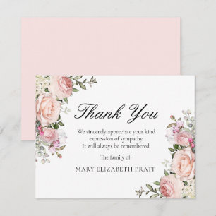 Carte de remerciements funéraire floral rose rusti