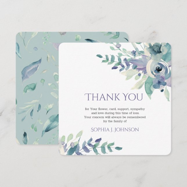 Carte de remerciements funéraire Floral Rusric Wat (Devant / Derrière)