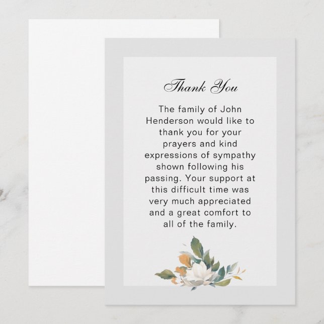 Carte de remerciements funéraire floral simple (Devant / Derrière)