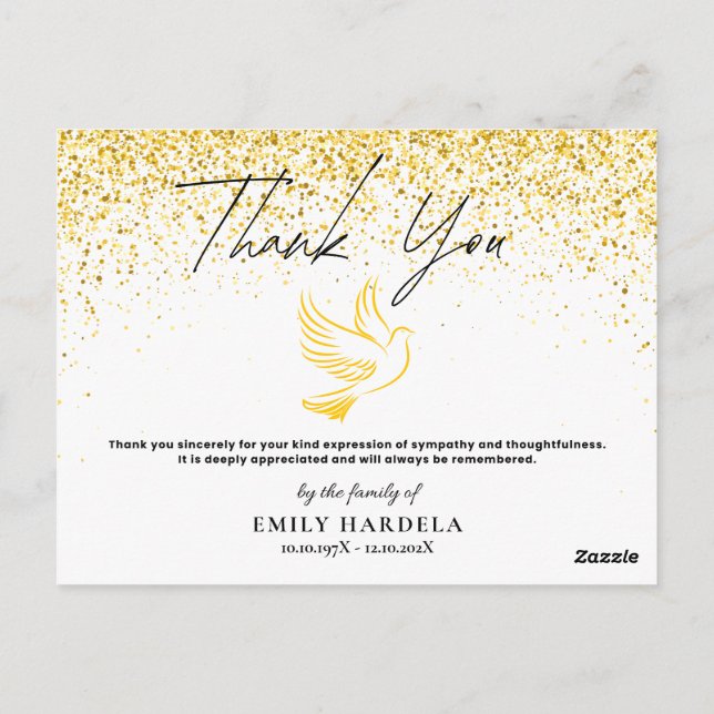 Carte de remerciements funéraire - Gold Dove & Fau (Dos)