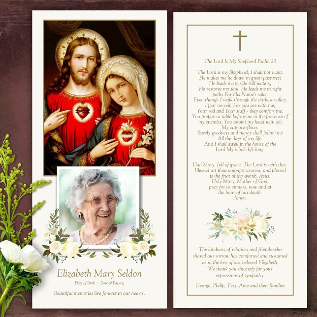 Carte de remerciements funéraire Memorial Sacred H (Catholic, Religious, Celebration of Life, In Loving Memory of, Forever in our hearts, funeral cards)