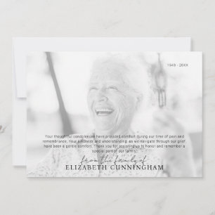 Carte De Remerciements Funéraire Mémorial Simple Photo moderne