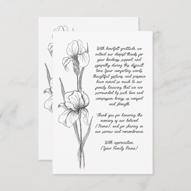 Carte de remerciements funéraire personnalisable (Devant / Derrière)