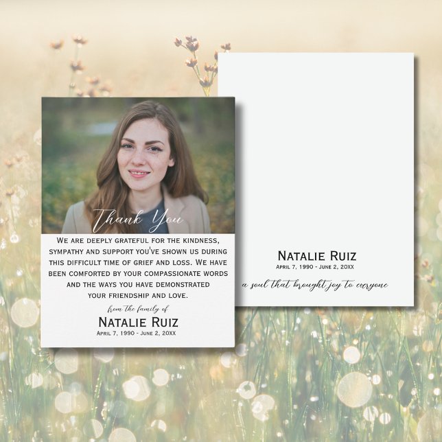 Carte de remerciements funéraire photo moderne (Créateur téléchargé)