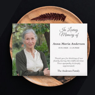 Carte de remerciements funéraire Photo Sober