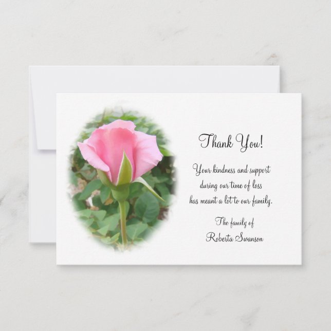 Carte de remerciements funéraire rose - 3 1/2 x 5 (Devant)