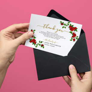 Carte de remerciements funéraire rouge turc Rose