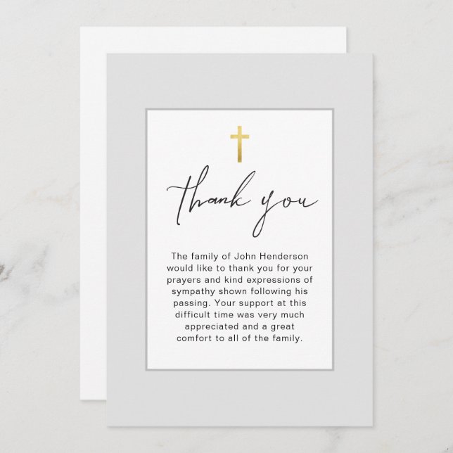 Carte de remerciements funéraire simple gris doux (Devant / Derrière)