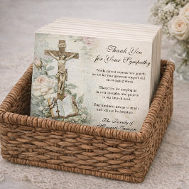 Carte De Remerciements Funeral Catholic Jesus Roses Cross Condolence
