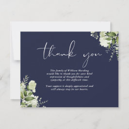 Carte De Remerciements Funeral Celebration Of Life Greenery Navy Blue