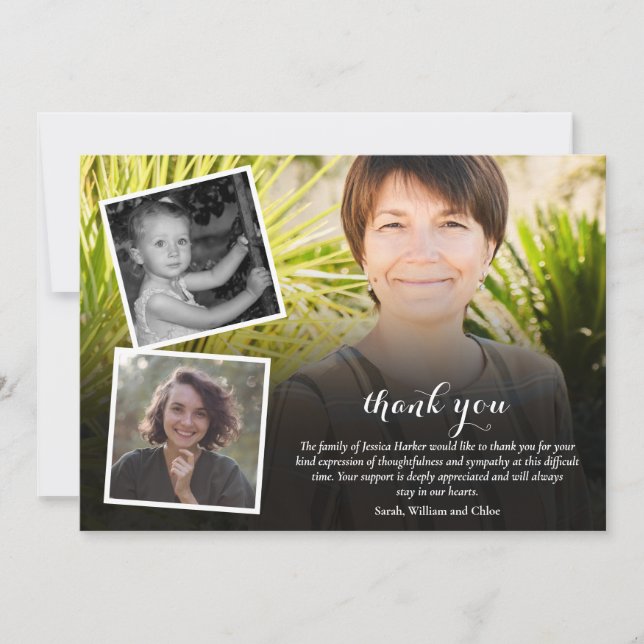Carte De Remerciements Funeral Memorial 4 Photo Collage Script (Devant)