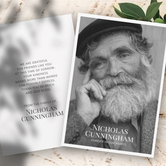 Carte De Remerciements Funeral Memorial Classic Simple Photo et Message (Créateur téléchargé)