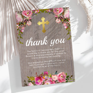 Carte De Remerciements Funeral Thank You Note   Rustic Pink Floral