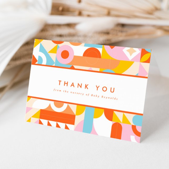 Carte De Remerciements Funky Moderne Orange Minuscule Baby shower Humain  (Créateur téléchargé)