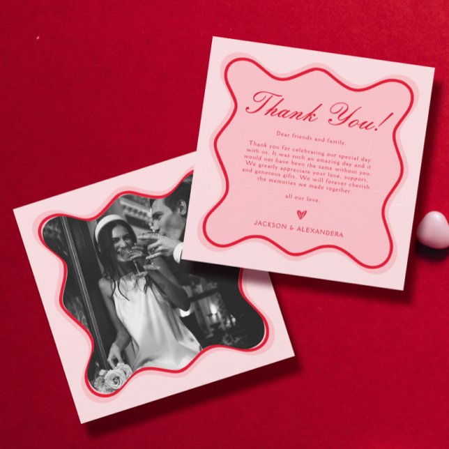Carte De Remerciements Funky Valentine Photo Rouge et Mariage rose (Créateur téléchargé)