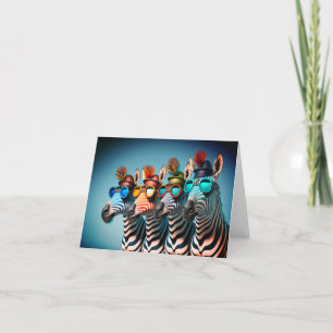 Carte De Remerciements Funny Zebras mignon Zoo Animaux Fête Casquettes Lu