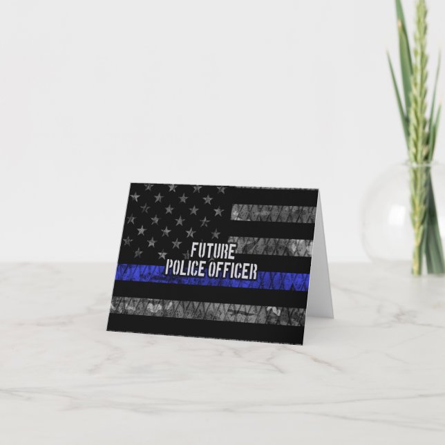 Carte De Remerciements Futur policier Ligne Bleue Mince Distorsion Fl (Devant)