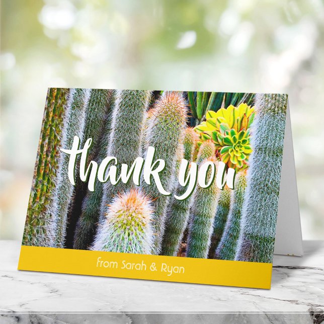Carte De Remerciements Fuzzy vert cactus succulent script photo nom gras (Créateur téléchargé)