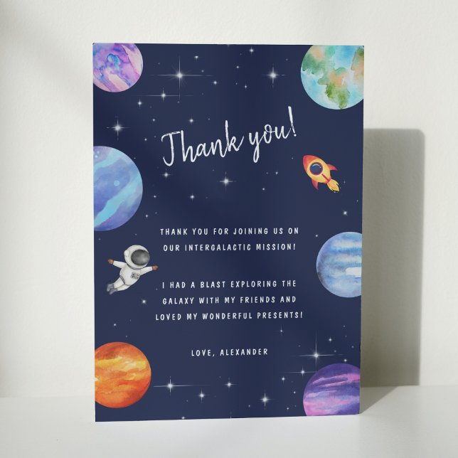 Carte De Remerciements Galaxy Stars Anniversaire Fête Aquarelle Planètes (Créateur téléchargé)