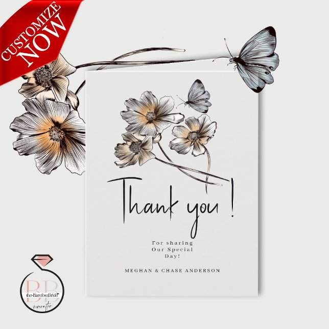 Carte De Remerciements Gamme Minimale de pavots en terre cuite (Easy to customize)