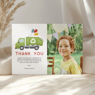 Carte De Remerciements Garçon Anniversaire Camion à Ordures Vert