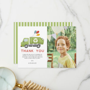 Carte De Remerciements Garçon Anniversaire Camion à Ordures Vertes
